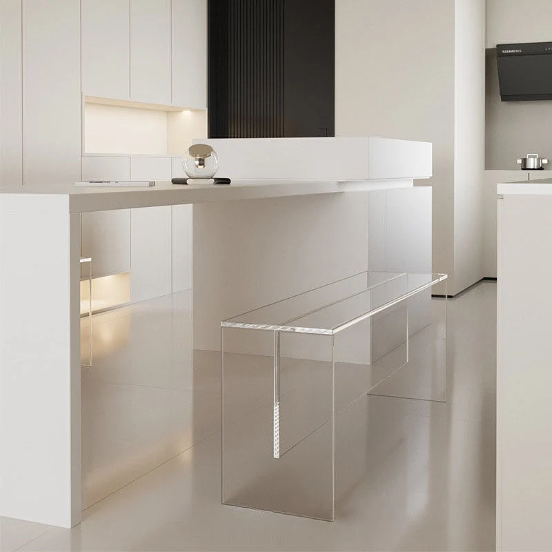 Modern Minimalist Rectangle Acrylic Top Grain Leather Contact Surface Upholstered Bench For Entryways
