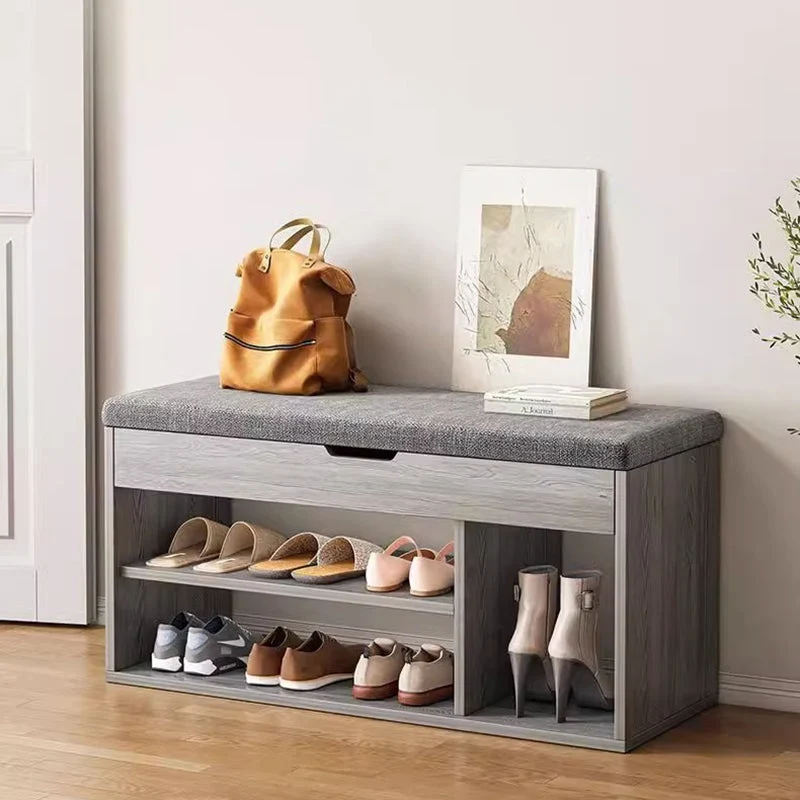 Modern Minimalist Rectangle Fabric PU Leather MDF Shoe Storage 3-Tier For Entryways