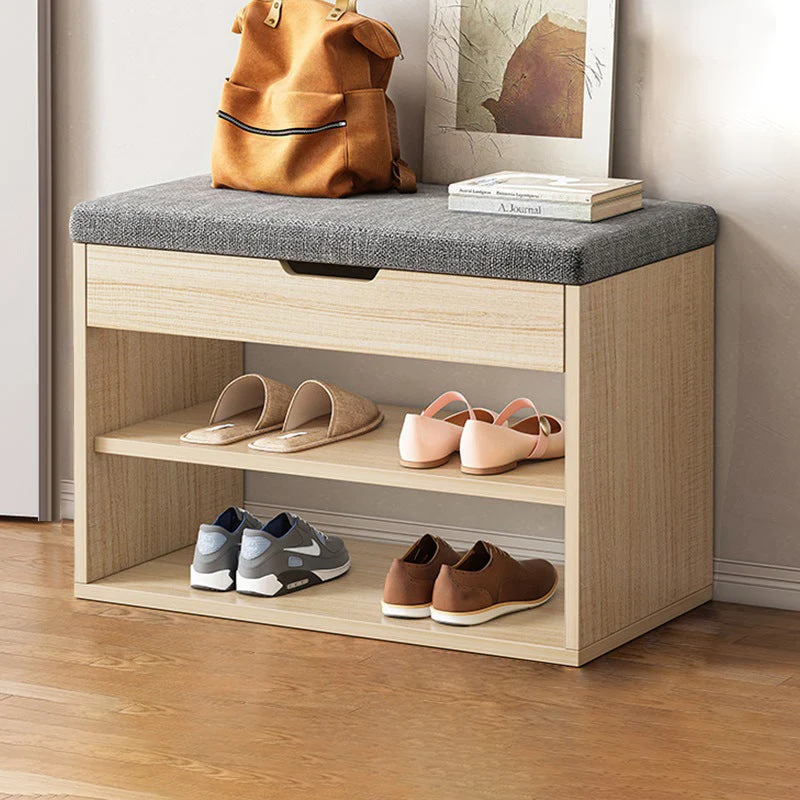 Modern Minimalist Rectangle Fabric PU Leather MDF Shoe Storage 3-Tier For Entryways