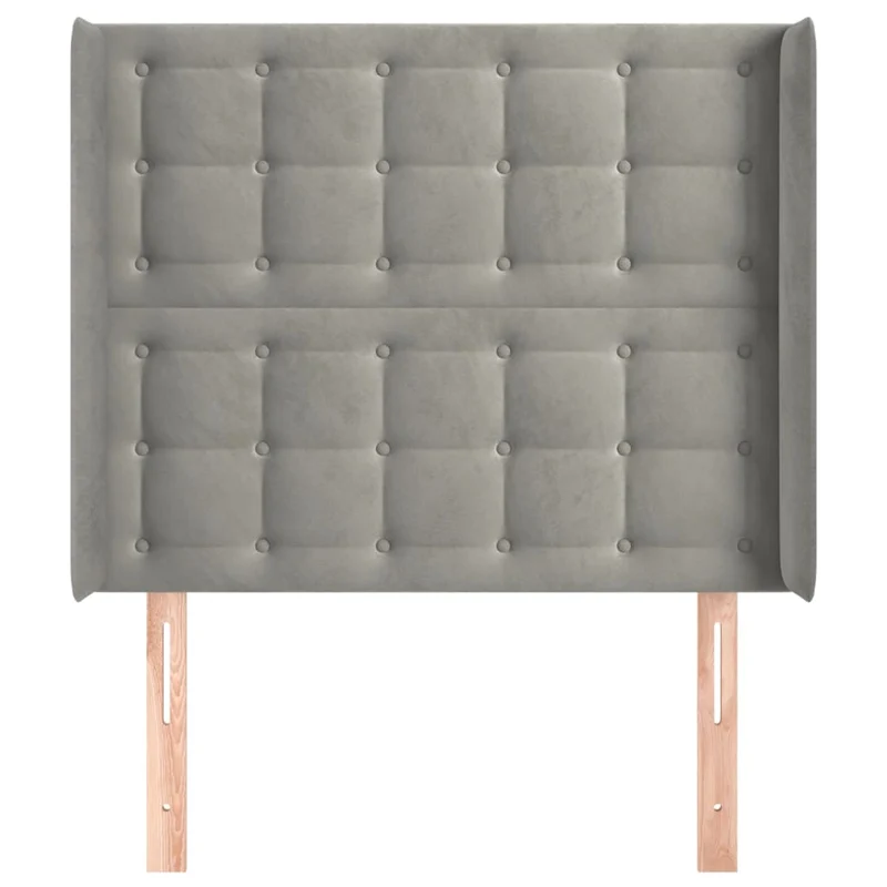 Tête de lit accessoire couchage chambre à coucher meuble capitonné avec rebord latéral 83 x 16 x 118/128 cm tissu velours gris clair TDL0205145