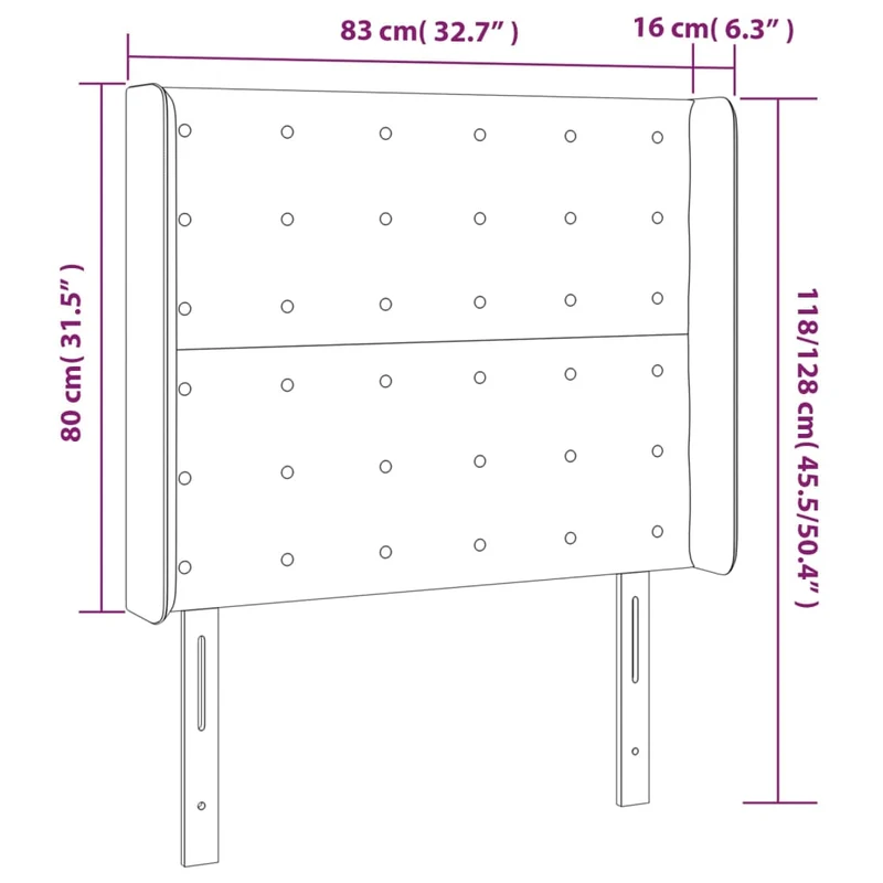 Tête de lit accessoire couchage chambre à coucher meuble capitonné avec rebord latéral 83 x 16 x 118/128 cm tissu velours gris clair TDL0205145