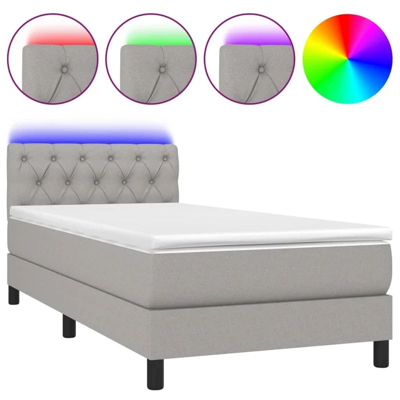 Cadre de lit LED avec sommier tête de lit matelas 80x200cm tissu gris clair TDL0209490