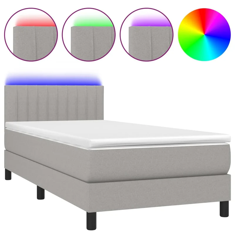 Cadre de lit LED avec sommier tête de lit matelas 90x190cm tissu gris clair TDL0209484