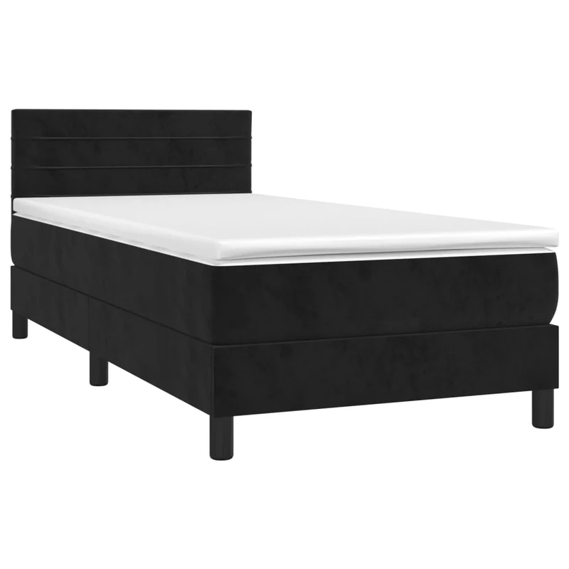 Cadre de lit LED avec sommier tête de lit matelas 100x200 cm tissu velours noir TDL0209312