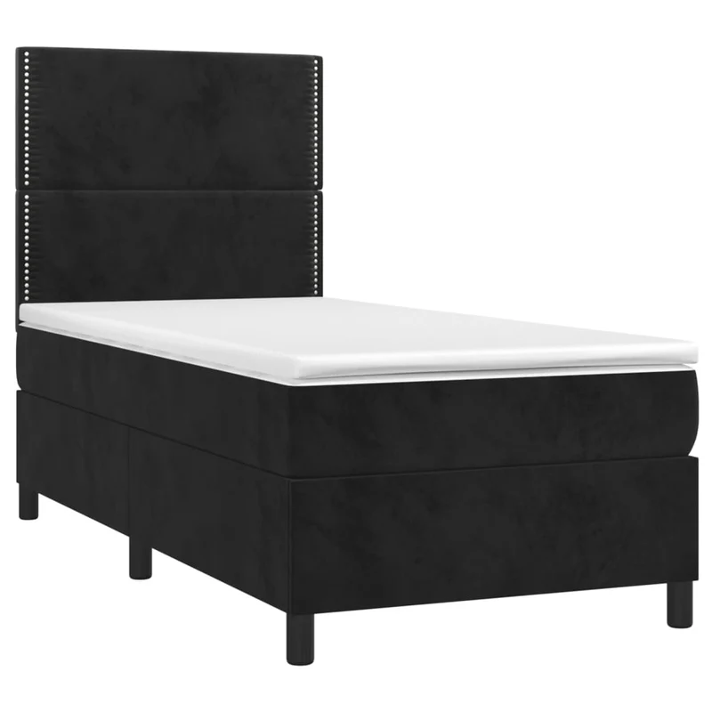 Cadre de lit LED avec sommier tête de lit matelas 100x200 cm tissu velours noir TDL0209327