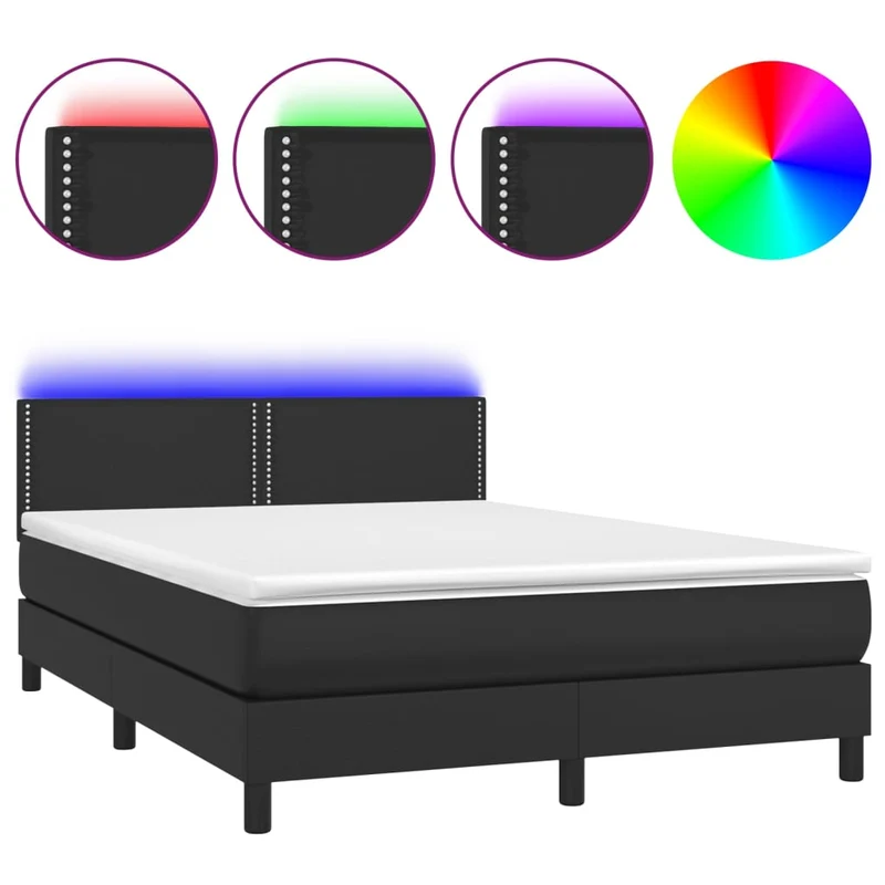 Cadre de lit LED avec sommier tête de lit matelas 140x200cm synthétique noir TDL0209192