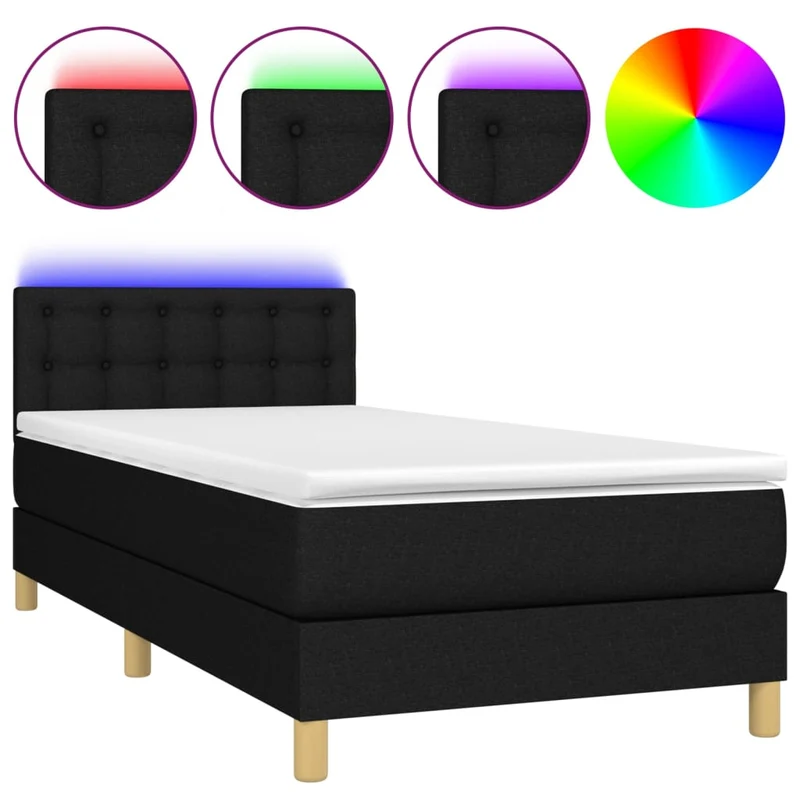 Cadre de lit LED avec sommier tête de lit matelas 90x190 cm tissu noir TDL0209070
