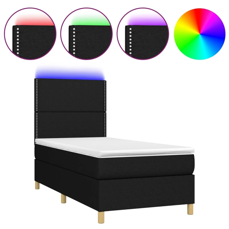 Cadre de lit LED avec sommier tête de lit matelas 90x190 cm tissu noir TDL0209067