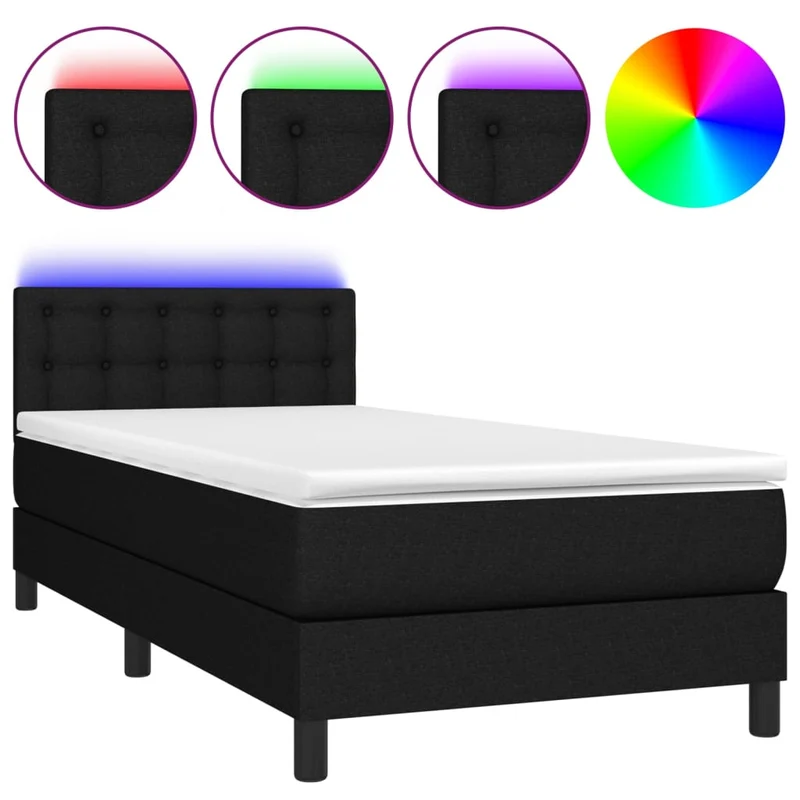 Cadre de lit LED avec sommier tête de lit matelas 90x190 cm tissu noir TDL0209061