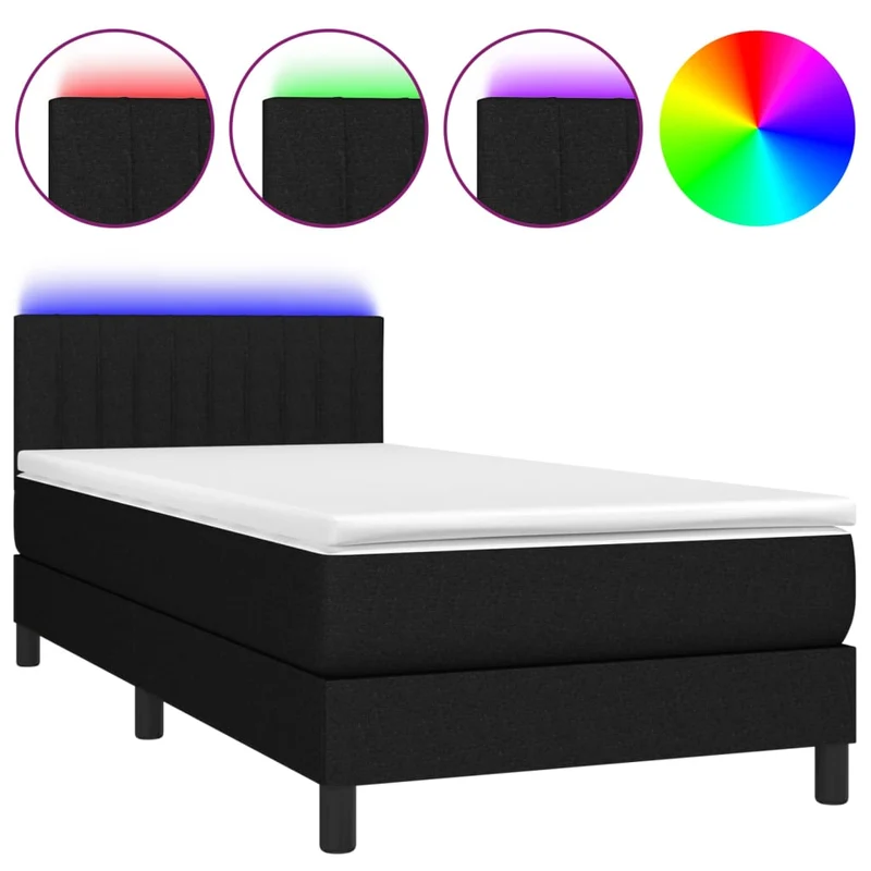Cadre de lit LED avec sommier tête de lit matelas 90x190 cm tissu noir TDL0209057
