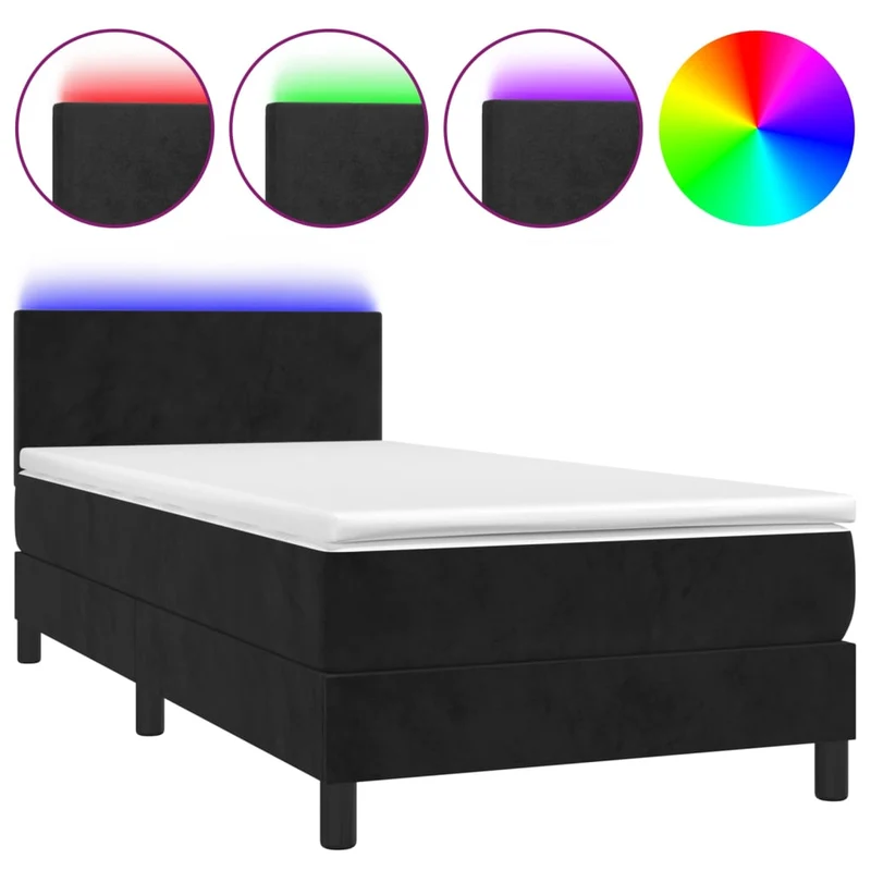 Cadre de lit LED avec sommier tête de lit matelas 90x200 cm tissu velours noir TDL0209003