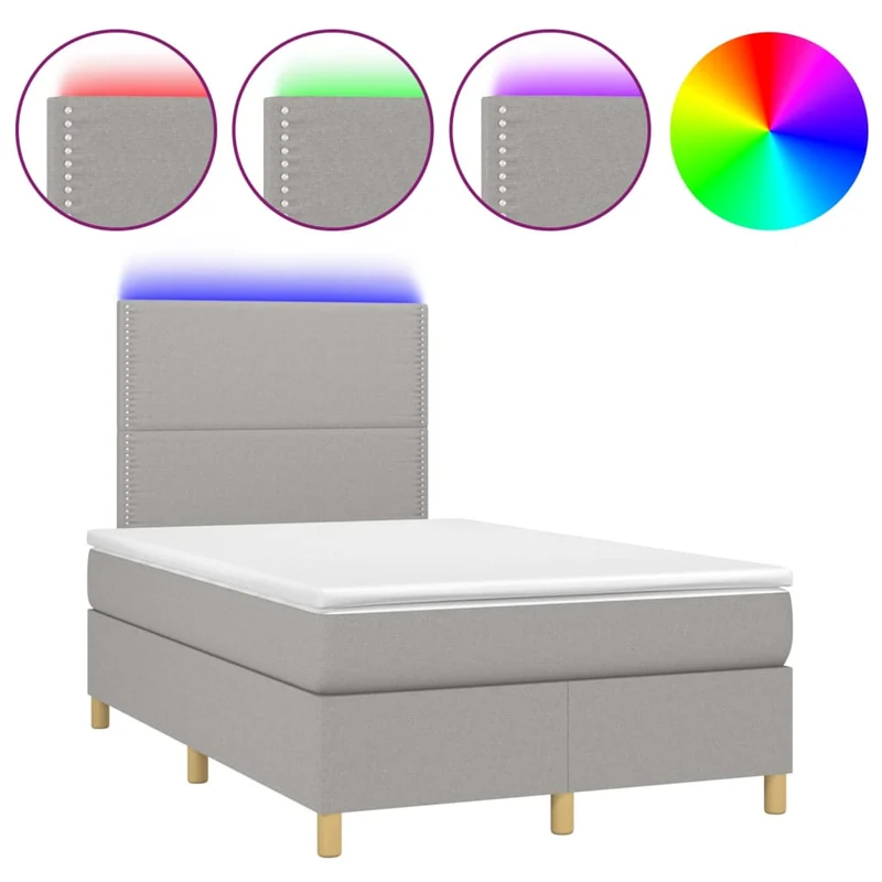 Cadre de lit LED avec sommier tête de lit matelas surmatelas 120x200 cm tissu gris clair TDL0207890