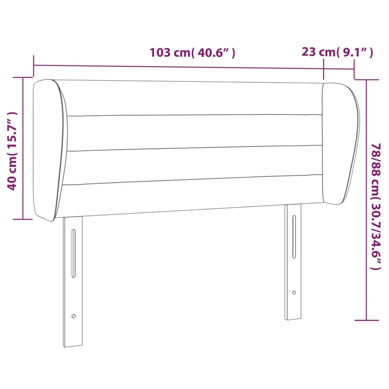 Tête de lit accessoire couchage chambre à coucher meuble avec rebord latéral 103 x 23 x 78/88 cm Tissu velours noir TDL0204588