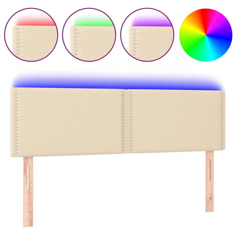 Tête de lit accessoire couchage chambre à coucher meuble à LED 144 x 5 x 78/88 cm tissu crème TDL0201641