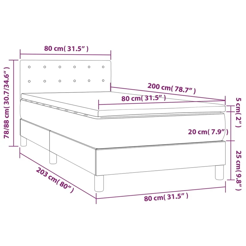 Cadre de lit LED avec sommier tête de lit matelas 80x200cm tissu noir TDL0209110