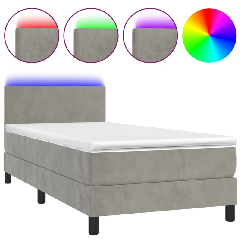 Cadre de lit LED avec sommier tête de lit matelas 80x200cm tissu velours gris clair TDL0208489