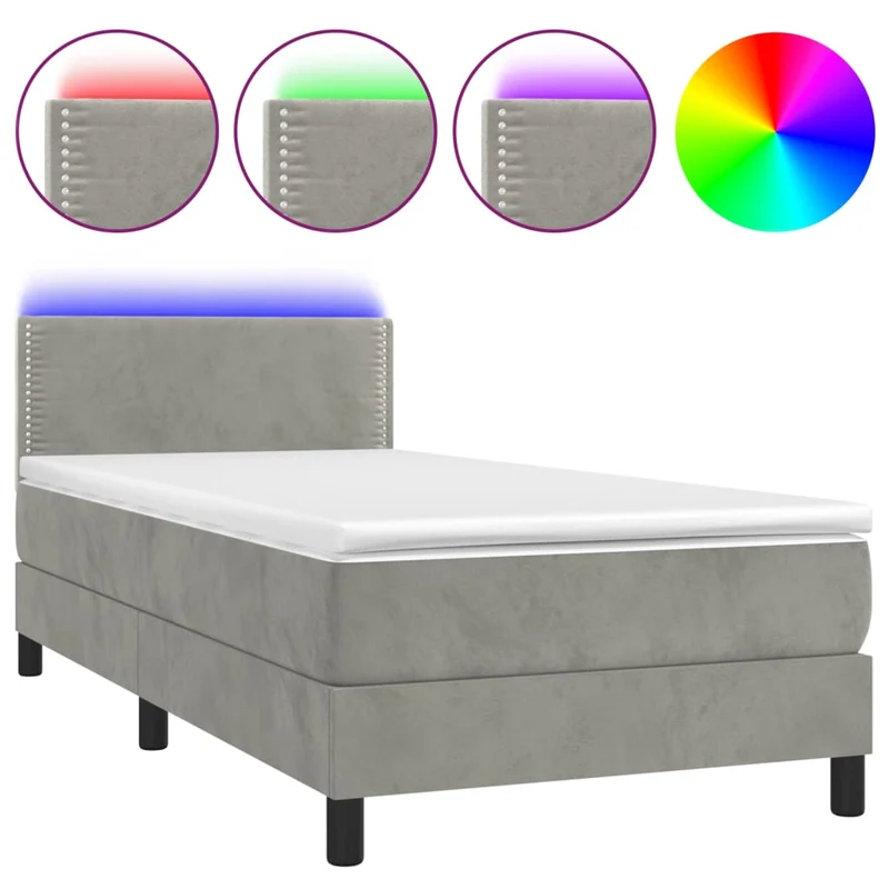 Cadre de lit LED avec sommier tête de lit matelas 90x200cm tissu velours gris clair TDL0208466