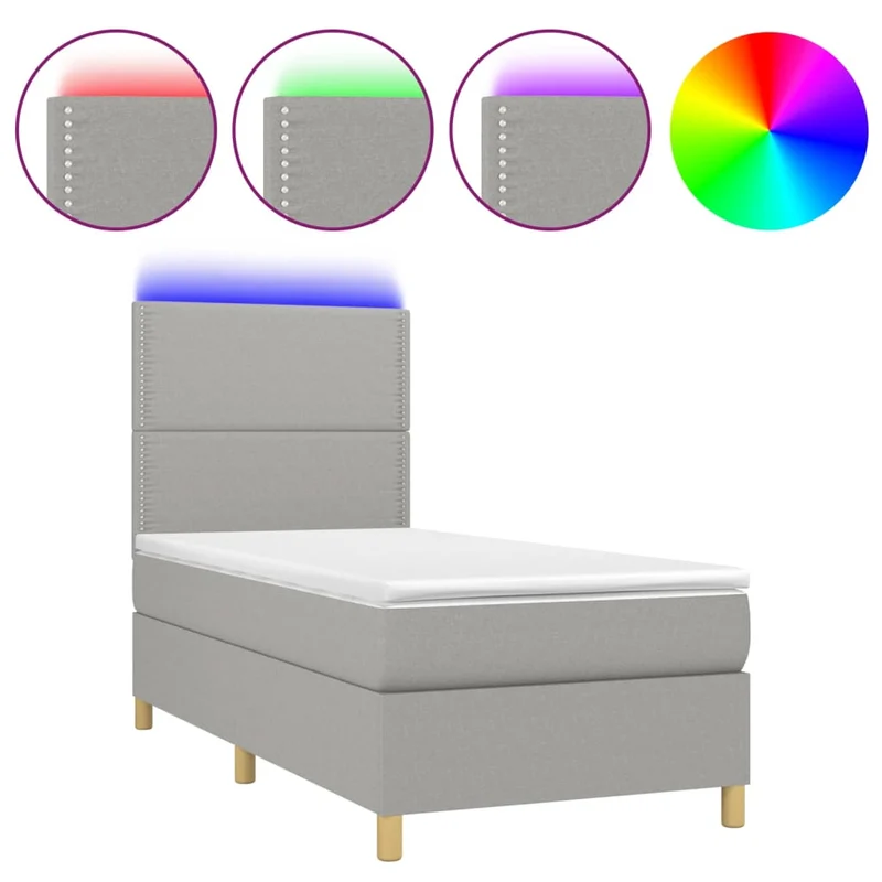 Cadre de lit LED avec sommier tête de lit matelas surmatelas 100x200 cm tissu gris clair TDL0207953