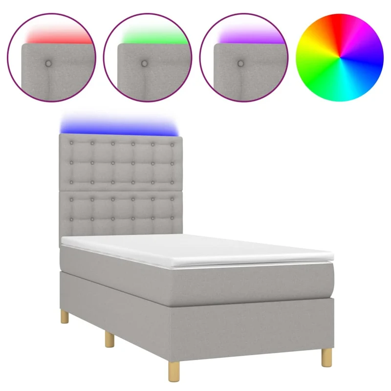 Cadre de lit LED avec sommier tête de lit matelas surmatelas 100x200 cm tissu gris clair TDL0207948