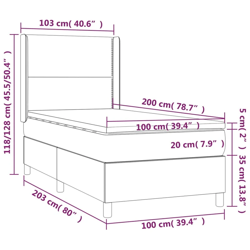 Cadre de lit LED avec sommier tête de lit matelas surmatelas 100x200 cm tissu gris clair TDL0207931
