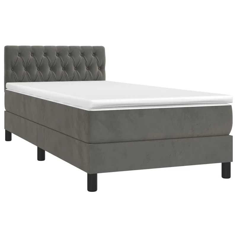 Cadre de lit LED avec sommier tête de lit matelas surmatelas 100x200 cm tissu velours gris foncé TDL0207755