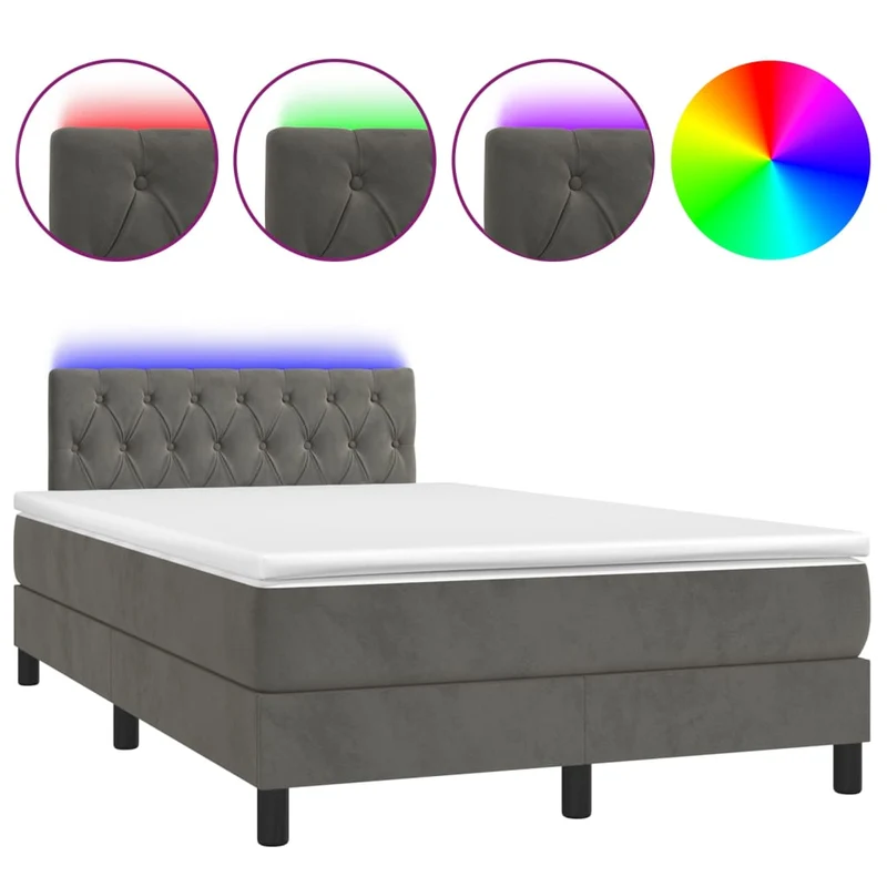 Cadre de lit LED avec sommier tête de lit matelas surmatelas 120x200 cm tissu velours gris foncé TDL0207735