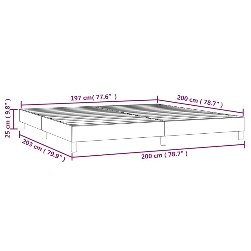 Sommier à lattes sur pieds cadre de lit 200x200 cm tissu noir TDL0206991