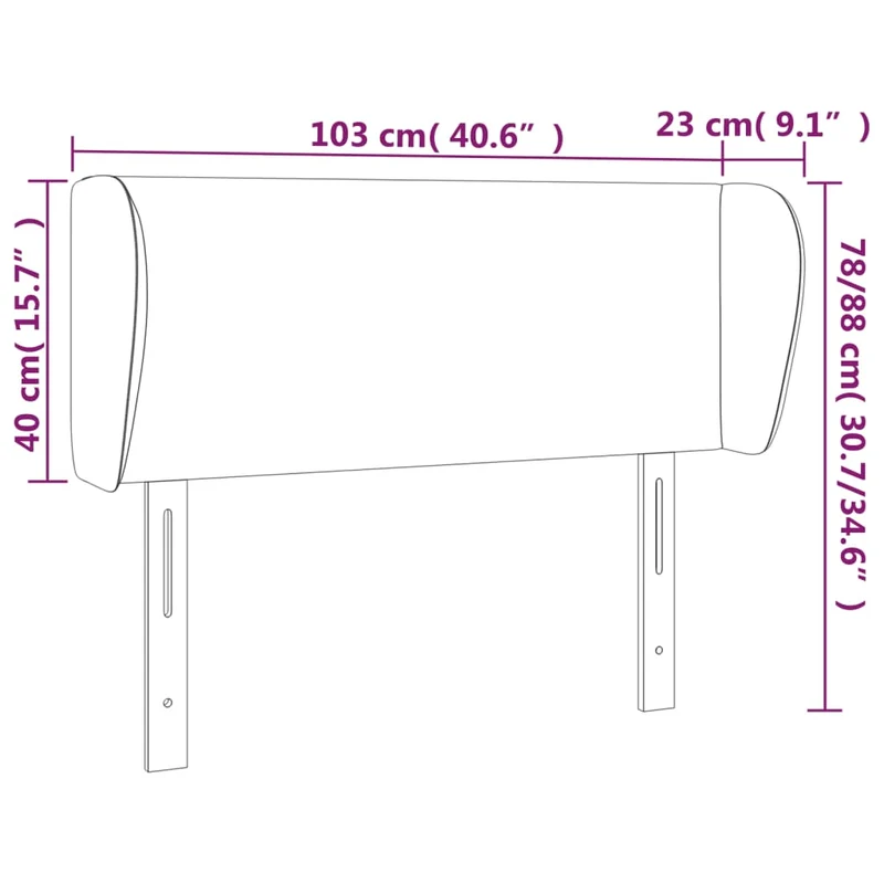 Tête de lit accessoire couchage chambre à coucher meuble avec rebord latéral 103 x 23 x 78/88 cm tissu velours gris clair TDL0205279