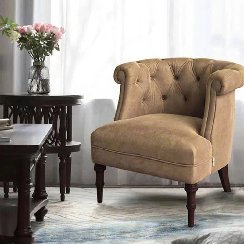 Traditional French Curved Velvet Pine Wood Plywood Accent Chair Backrest Armrest Footless For Living Room