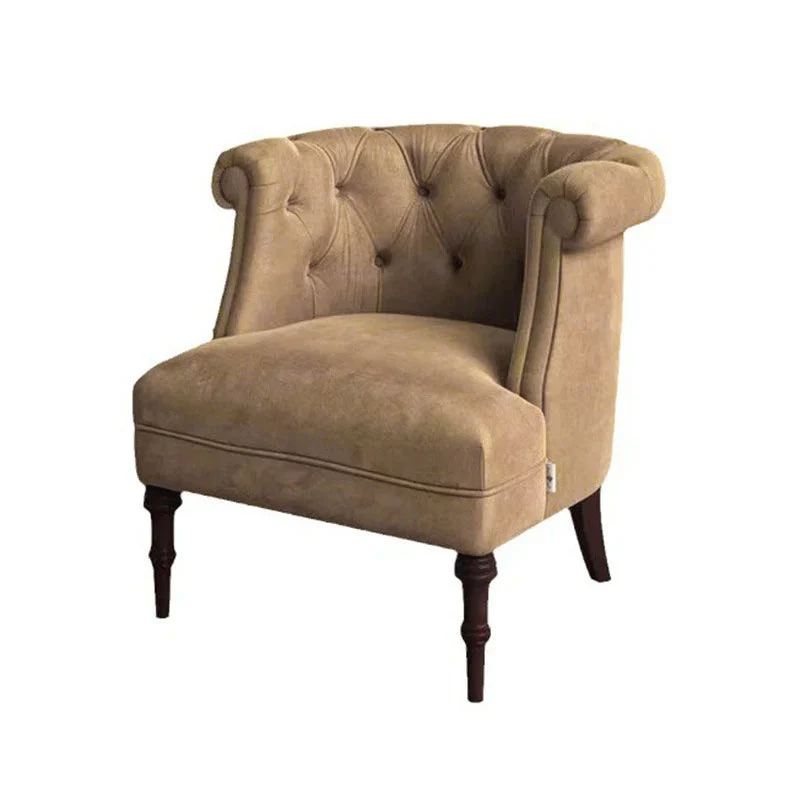 Traditional French Curved Velvet Pine Wood Plywood Accent Chair Backrest Armrest Footless For Living Room
