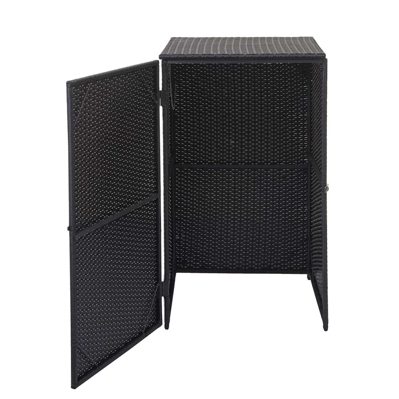 Abri de poubelle extérieur conteneurs à ordures 110x65x66 cm en rotin poly noir 120 litres 04_0002857