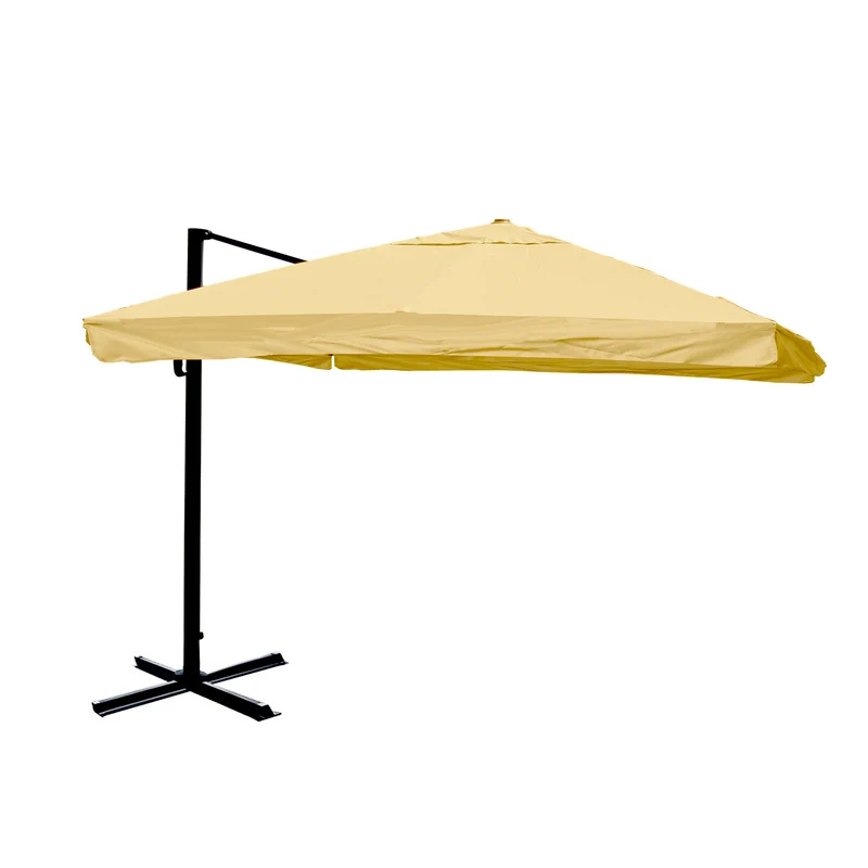 Parasol professionnel restaurant pour jardin terrasse 3x3m (Ø4,24m) polyester/aluminium 23kg crème sans pied, rotatif 04_0003978