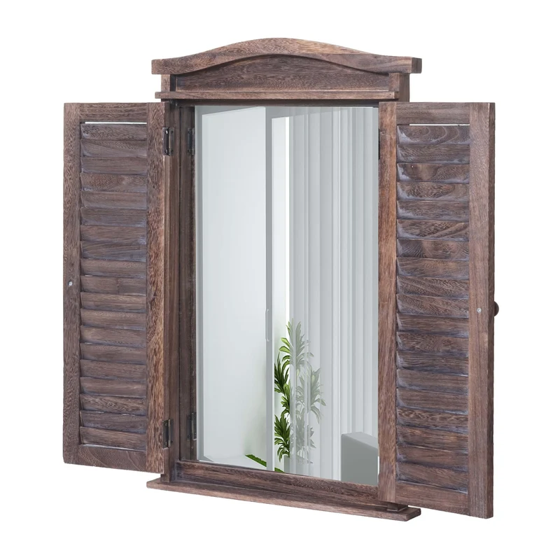 Miroir mural de salle de bain design fenêtre avec volets 71x46x5cm en marron vieilli 04_0003702