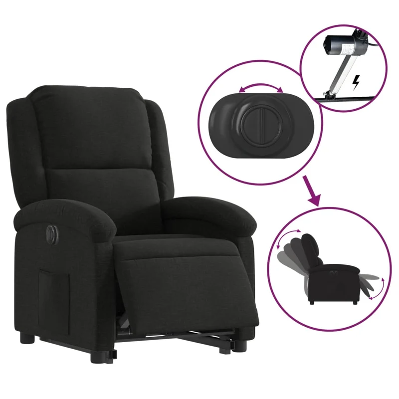 Fauteuil relax TV fonction de levage électrique très confortable en tissu noir DEC028510