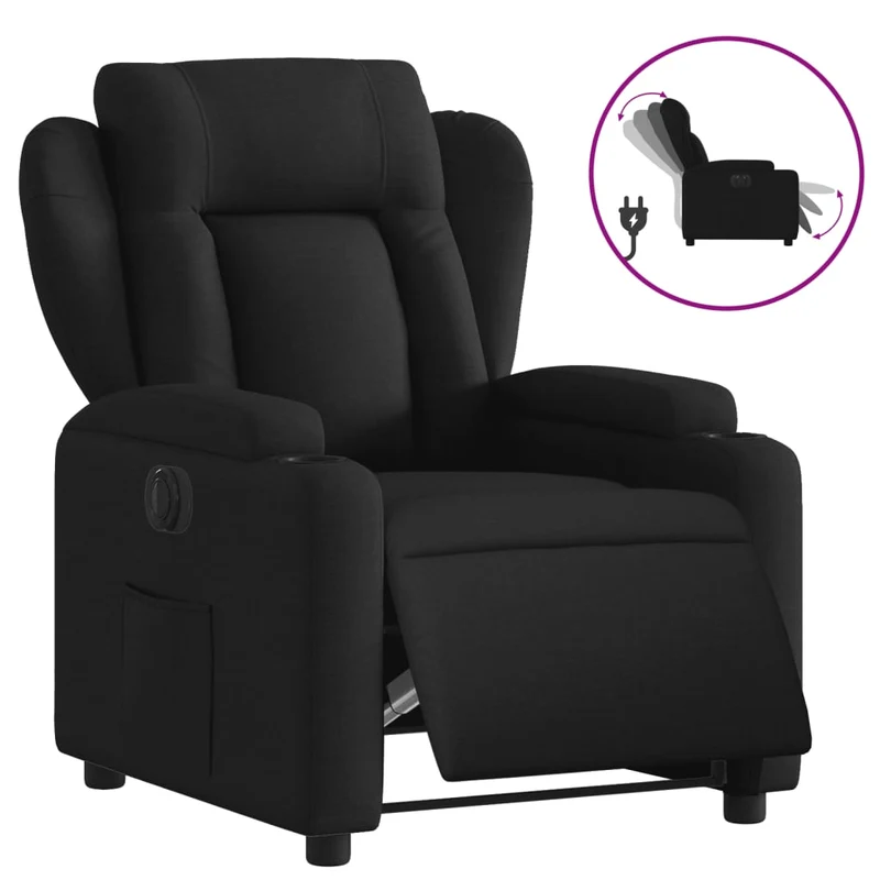 Fauteuil relax TV fonction d'inclinaison électrique très confortable en tissu noir DEC028507