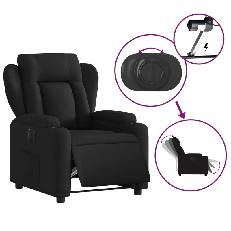 Fauteuil relax TV fonction d'inclinaison électrique très confortable en tissu noir DEC028507