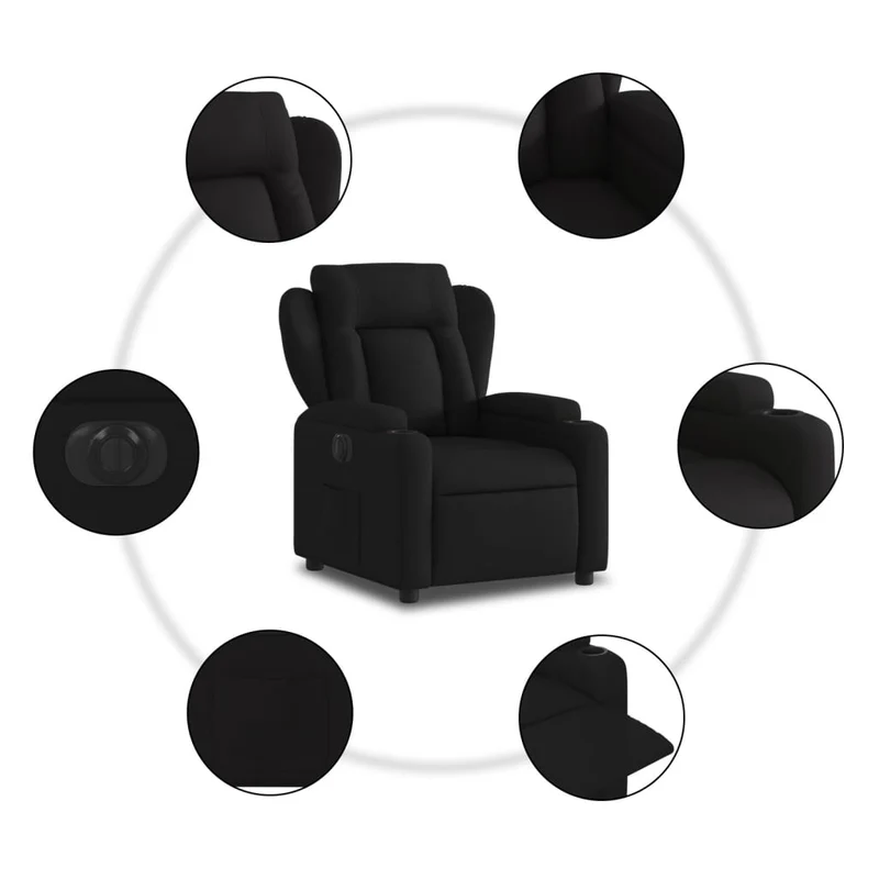 Fauteuil relax TV fonction d'inclinaison électrique très confortable en tissu noir DEC028507