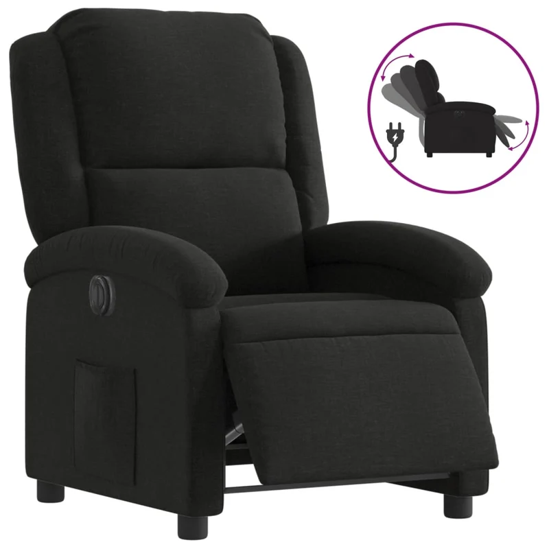 Fauteuil relax TV fonction d'inclinaison électrique très confortable en tissu noir DEC028491
