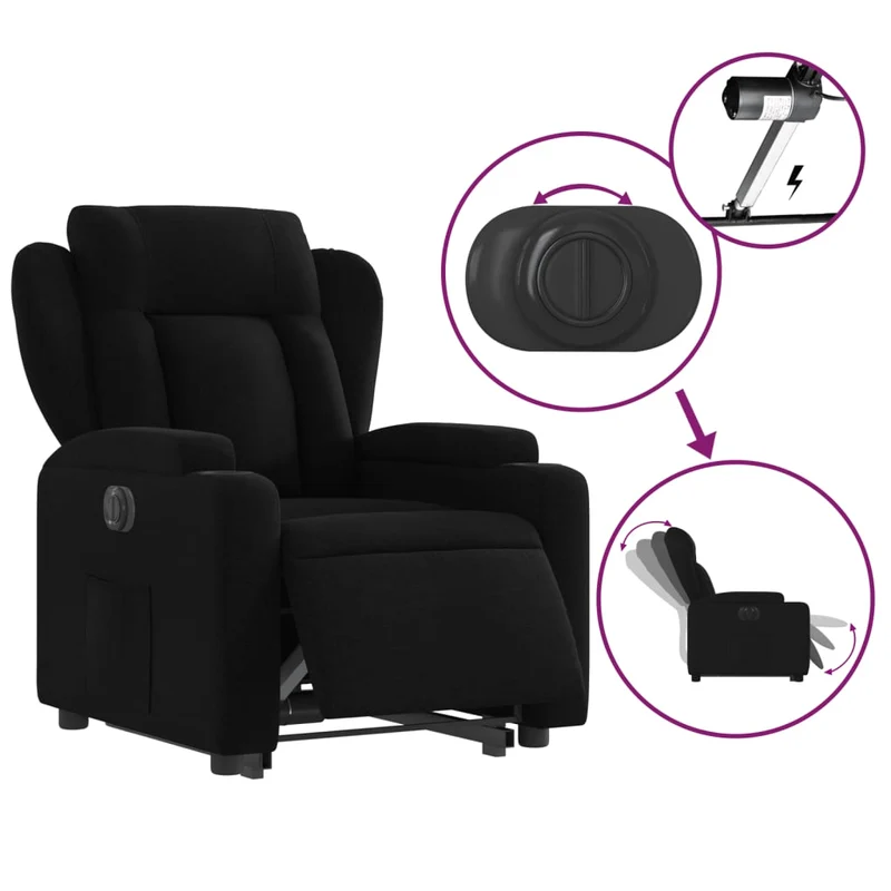 Fauteuil relax TV fonction de levage électrique très confortable en tissu noir DEC028485