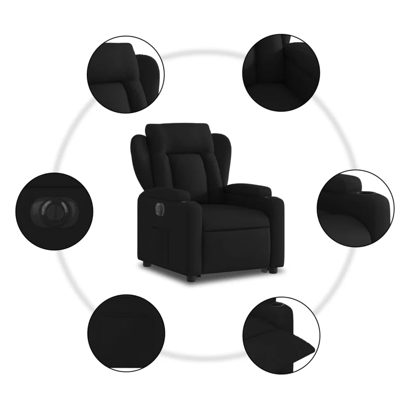 Fauteuil relax TV fonction de levage électrique très confortable en tissu noir DEC028485