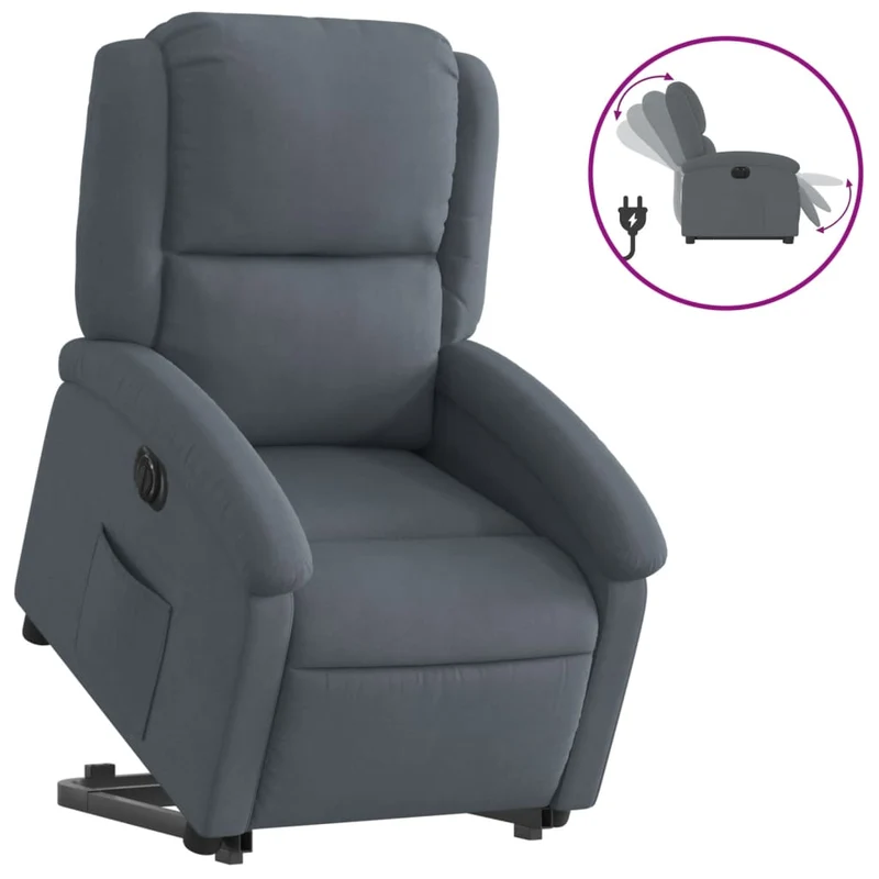Fauteuil relax TV fonction de levage électrique très confortable en velours gris foncé DEC028370