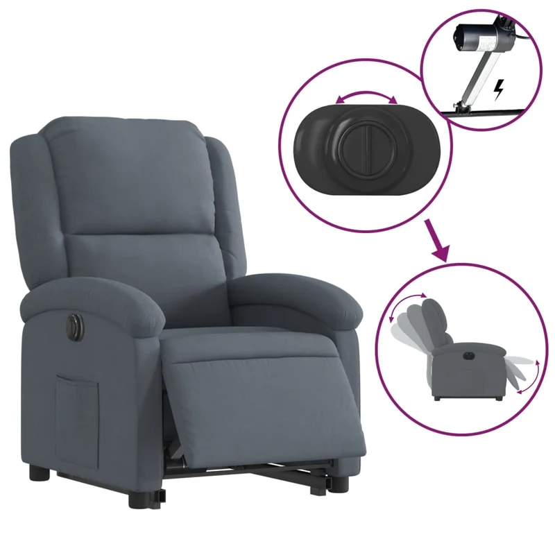 Fauteuil relax TV fonction de levage électrique très confortable en velours gris foncé DEC028370