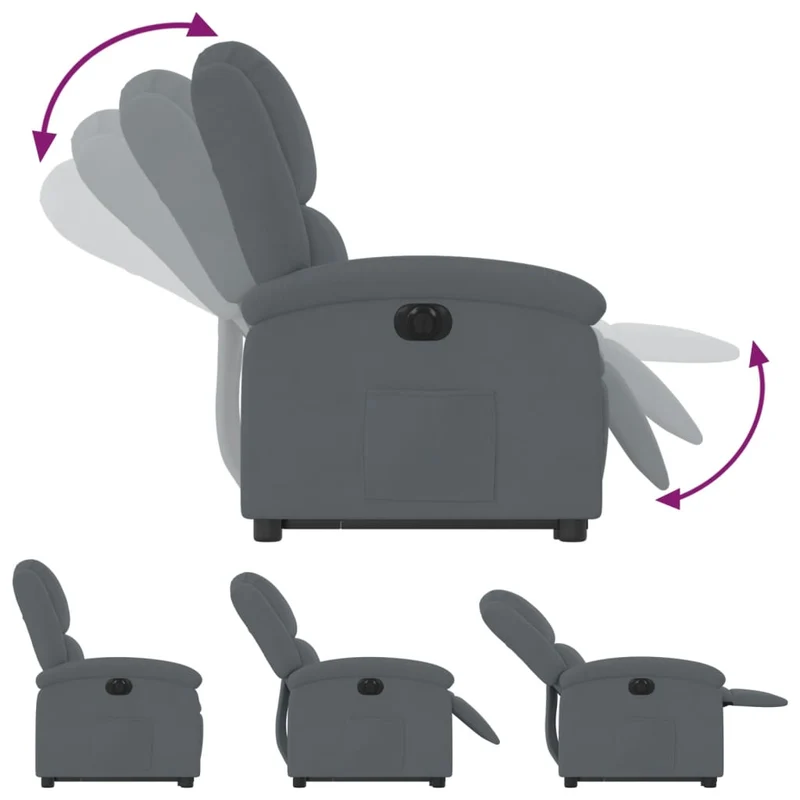 Fauteuil relax TV fonction de levage électrique très confortable en velours gris foncé DEC028370