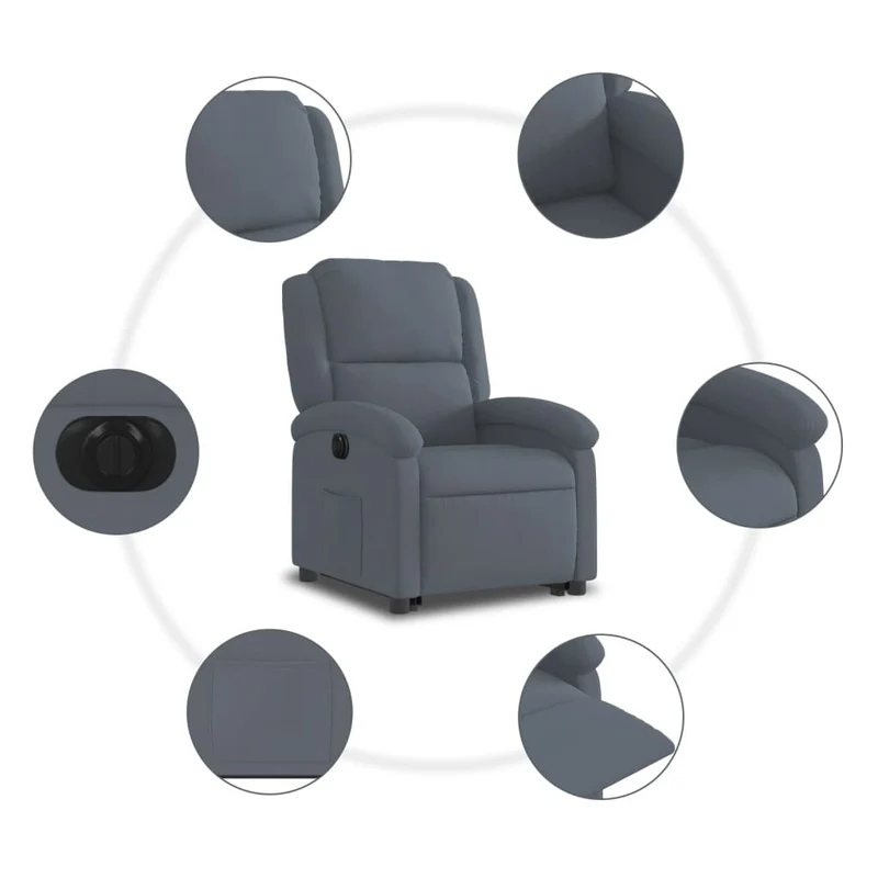 Fauteuil relax TV fonction de levage électrique très confortable en velours gris foncé DEC028370