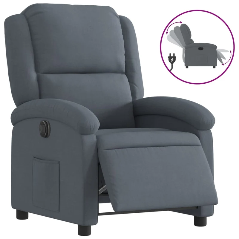 Fauteuil relax TV fonction d'inclinaison électrique très confortable en velours gris foncé DEC028369