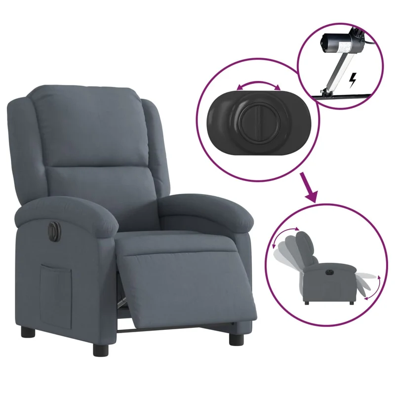 Fauteuil relax TV fonction d'inclinaison électrique très confortable en velours gris foncé DEC028369