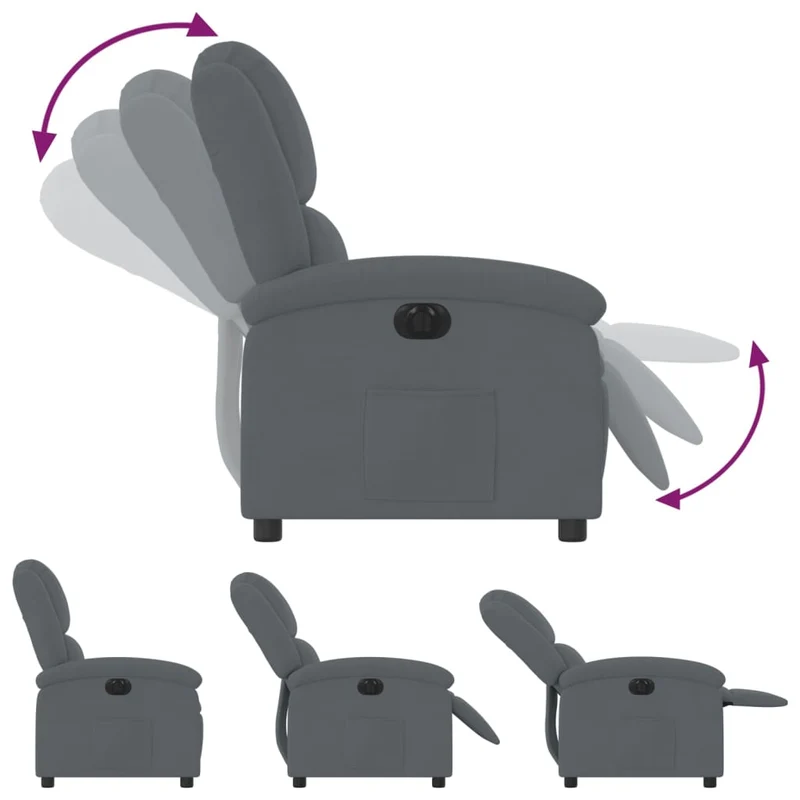 Fauteuil relax TV fonction d'inclinaison électrique très confortable en velours gris foncé DEC028369