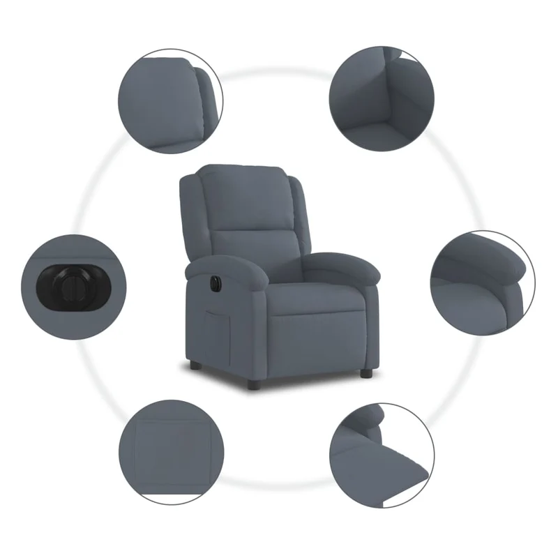 Fauteuil relax TV fonction d'inclinaison électrique très confortable en velours gris foncé DEC028369