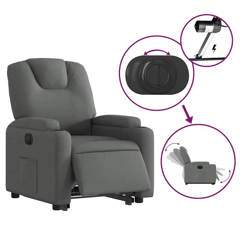 Fauteuil relax TV fonction de levage électrique très confortable en tissu gris foncé DEC028366