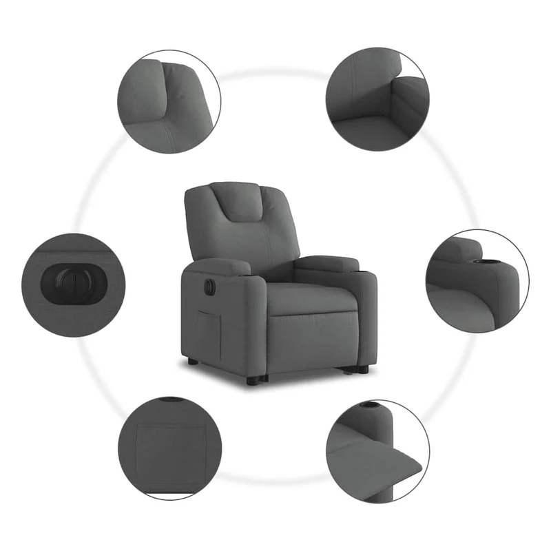 Fauteuil relax TV fonction de levage électrique très confortable en tissu gris foncé DEC028366